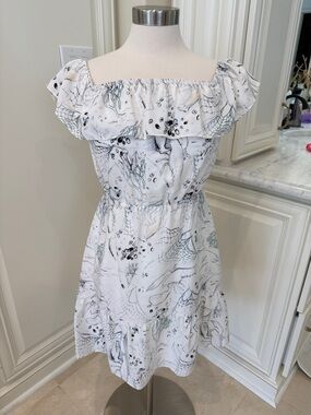 Club Monaco White Off-Shoulder Printed Mini Dress